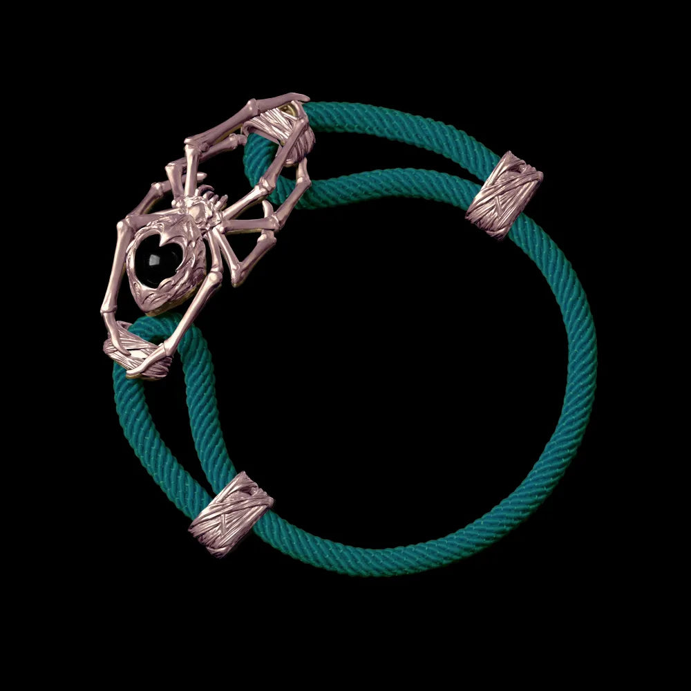 14K Rose Gold Spider Rope Bracelet Milan Rope Dark Green