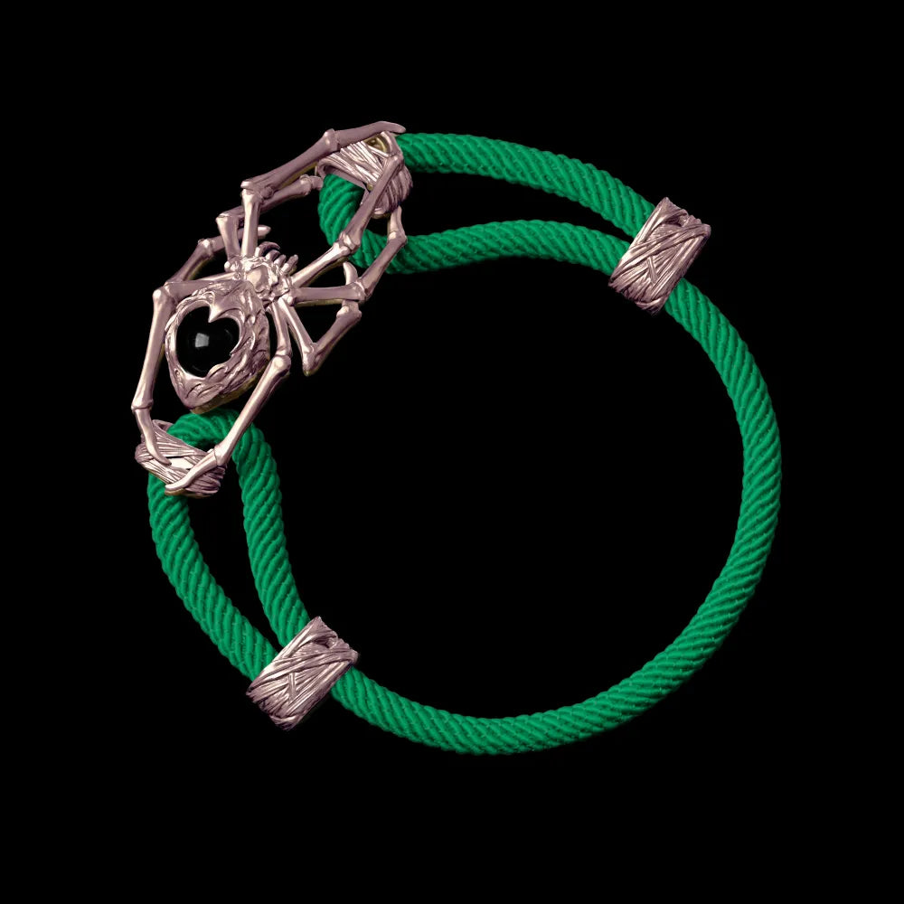 14K Rose Gold Spider Rope Bracelet Milan Rope Green