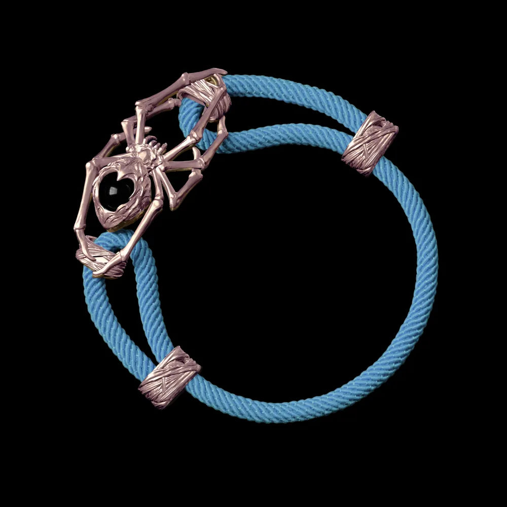 14K Rose Gold Spider Rope Bracelet Milan Rope Light Blue