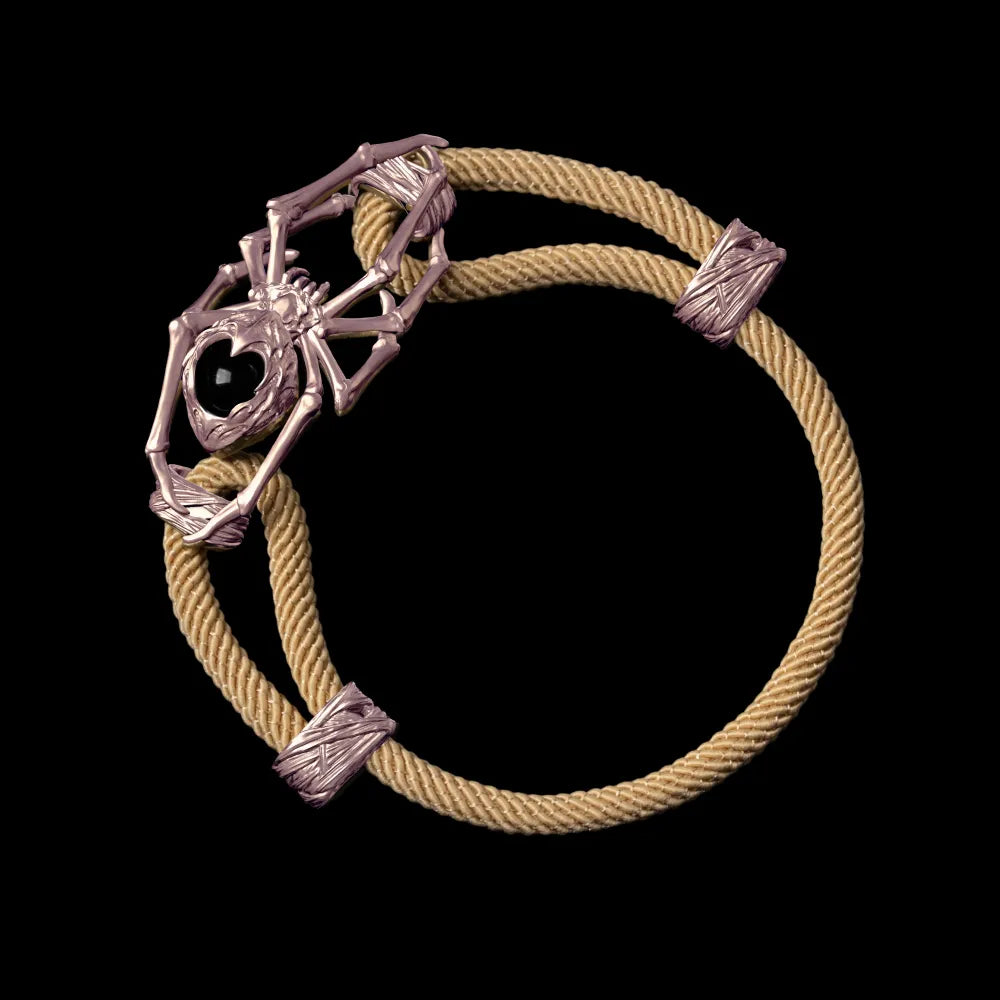 14K Rose Gold Spider Rope Bracelet Milan Rope Light Khaki