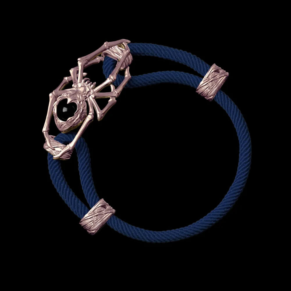 14K Rose Gold Spider Rope Bracelet Milan Rope Navy Blue