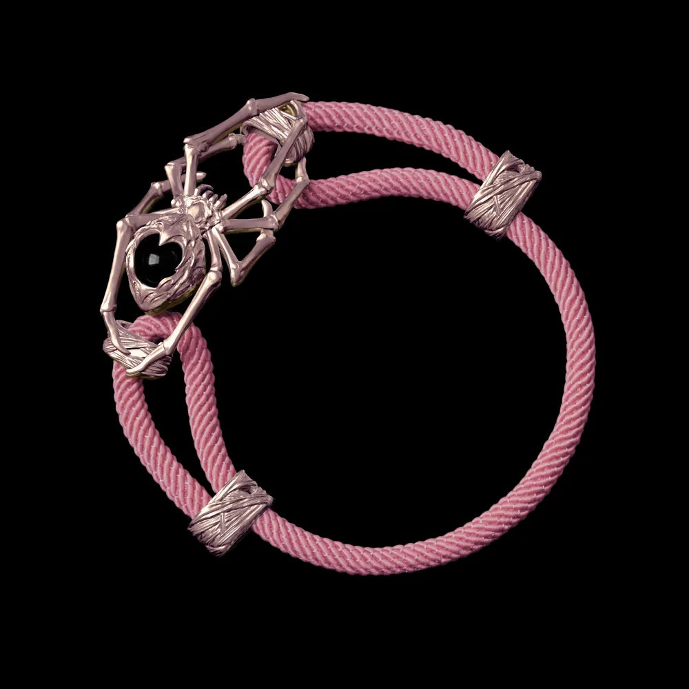 14K Rose Gold Spider Rope Bracelet Milan Rope Strawberry Cream