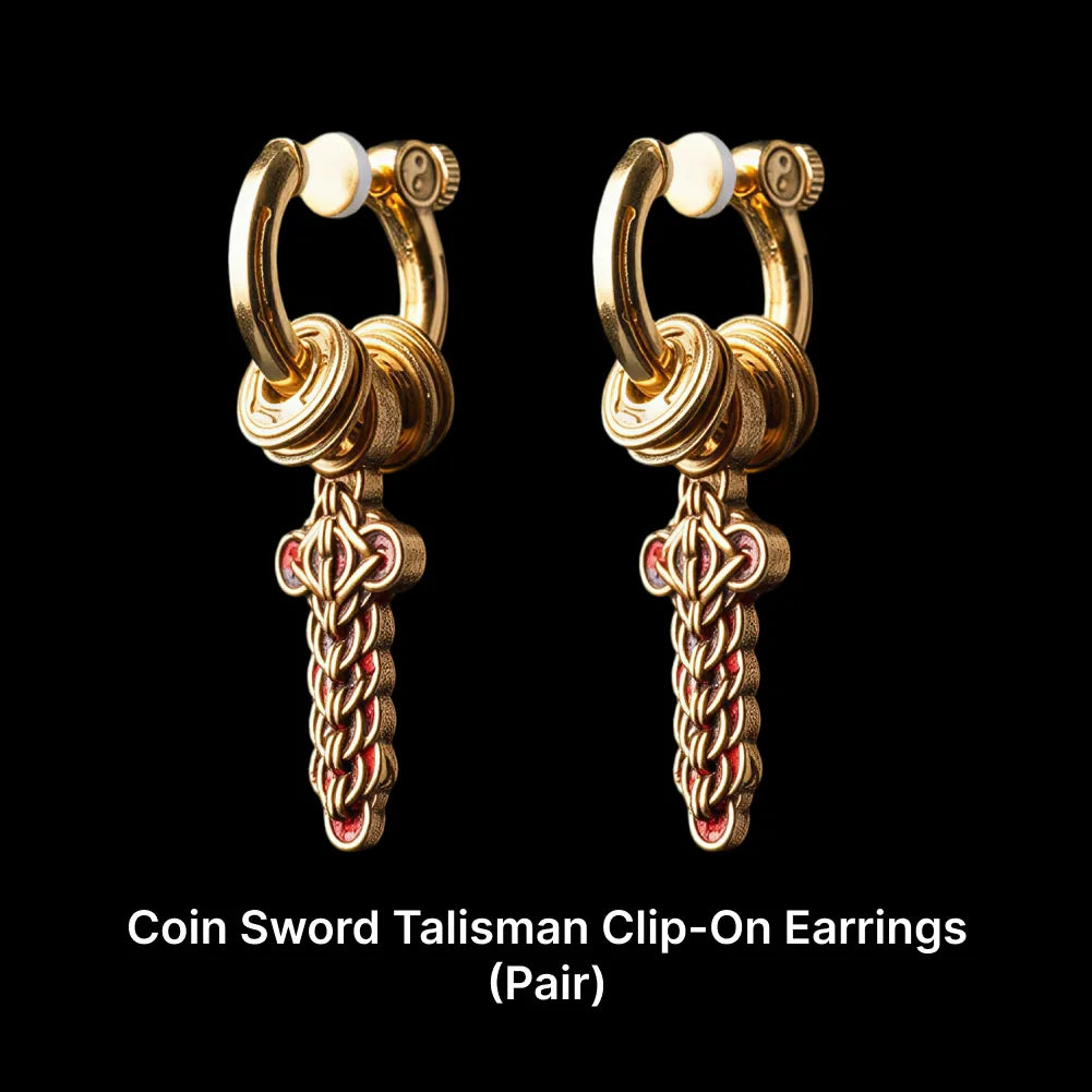 Coin Sword Talisman Earrings