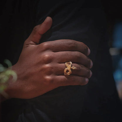 18K Gold Snake Ring on the finger