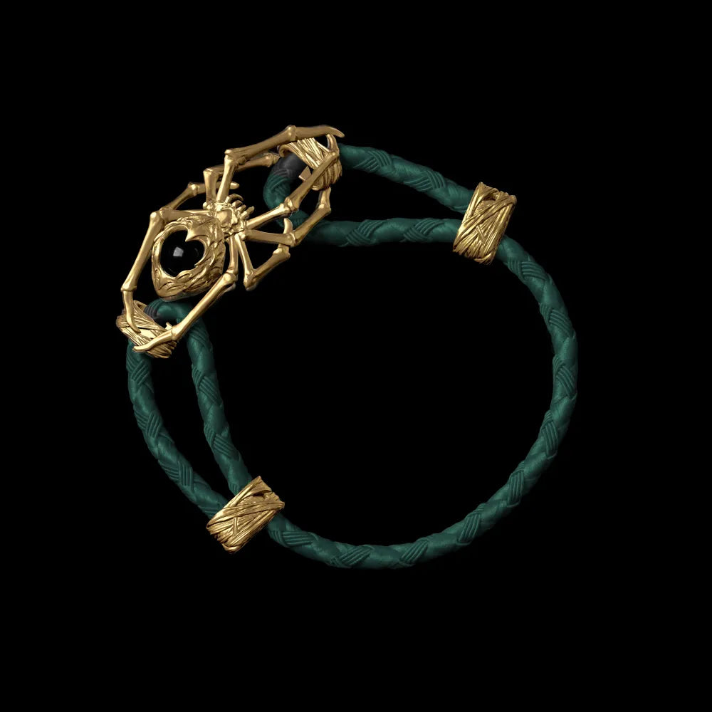18K Gold Spider Rope Bracelet Braided Rope Dark Green