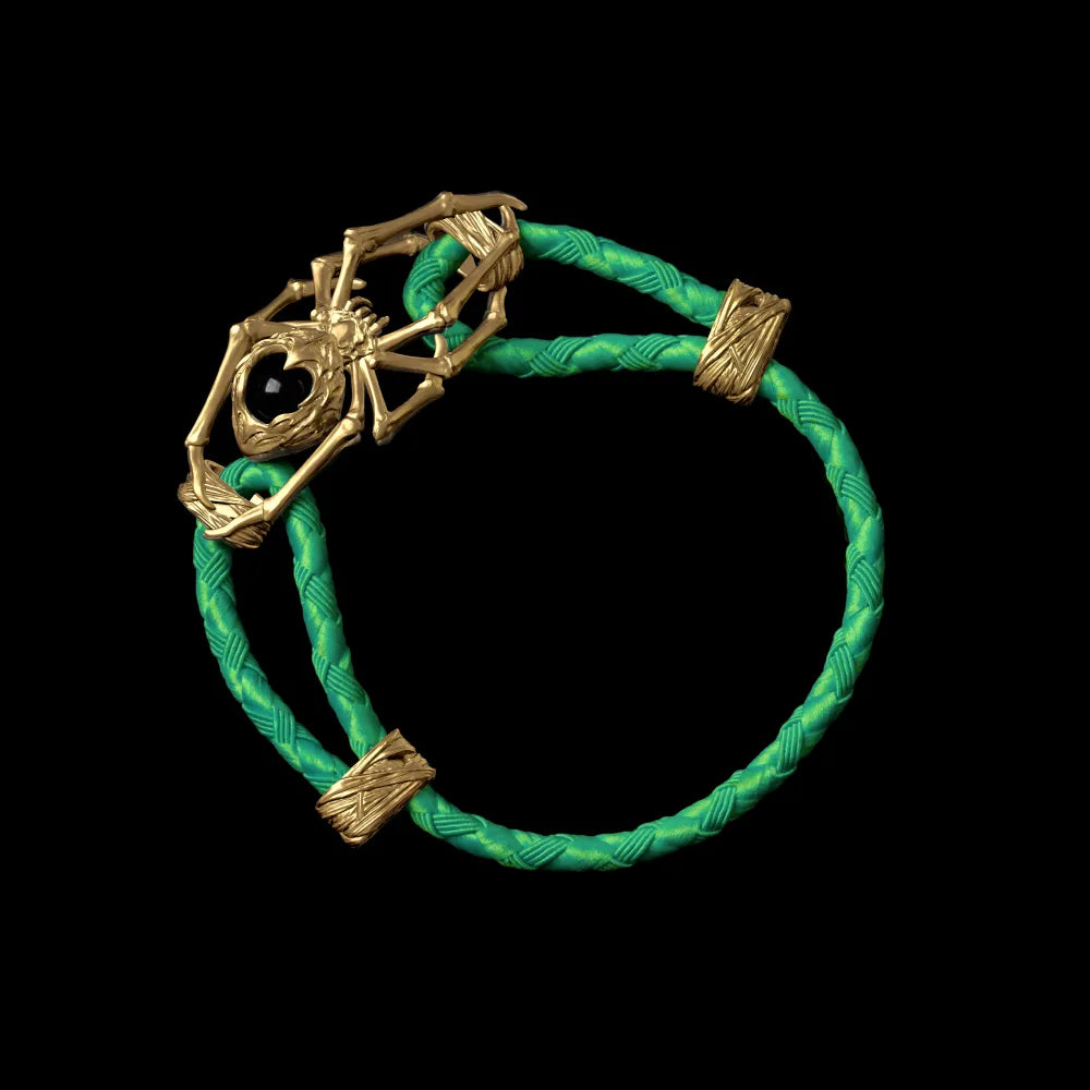 18K Gold Spider Rope Bracelet Braided Rope Green