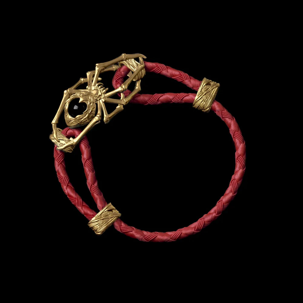 18K Gold Spider Rope Bracelet Braided Rope Wine Red