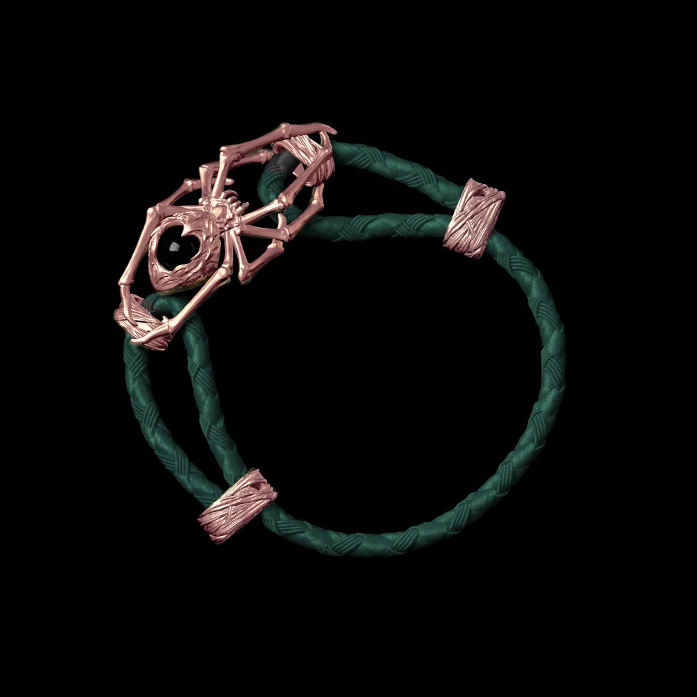 18K Rose Gold Spider Rope Bracelet Braided Rope Dark Green