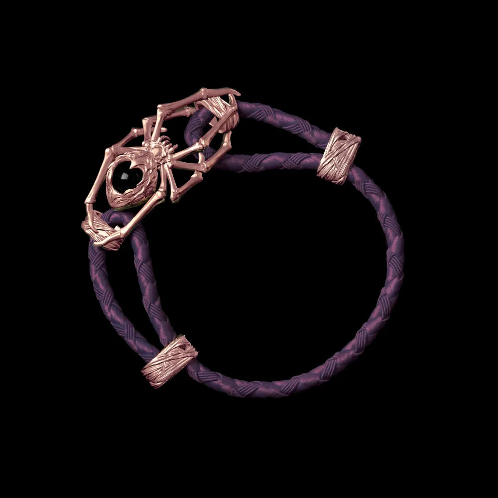 18K Rose Gold Spider Rope Bracelet Braided Rope Dark Purple