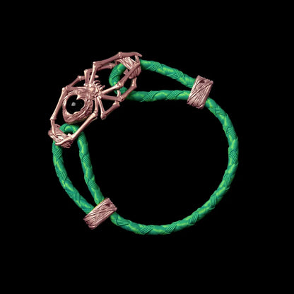 18K Rose Gold Spider Rope Bracelet Braided Rope Green