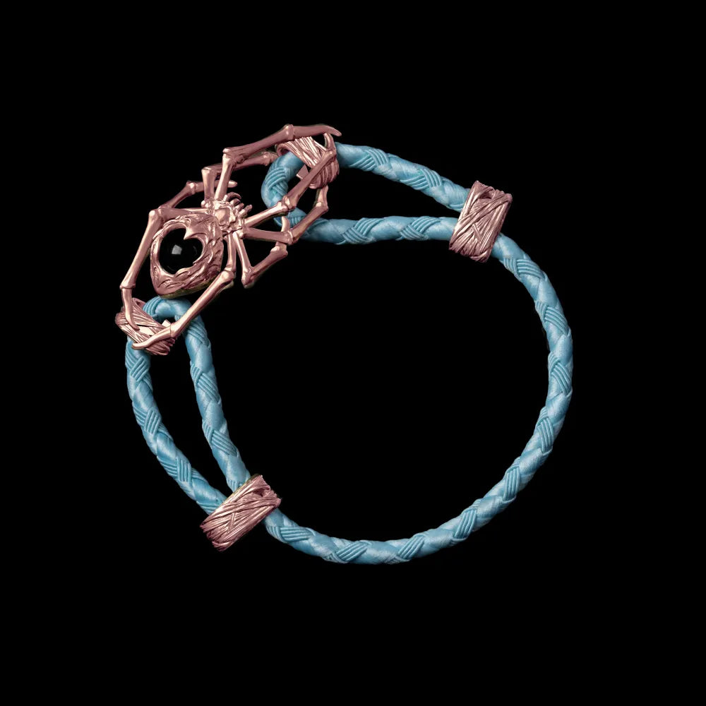 18K Rose Gold Spider Rope Bracelet Braided Rope Light Blue