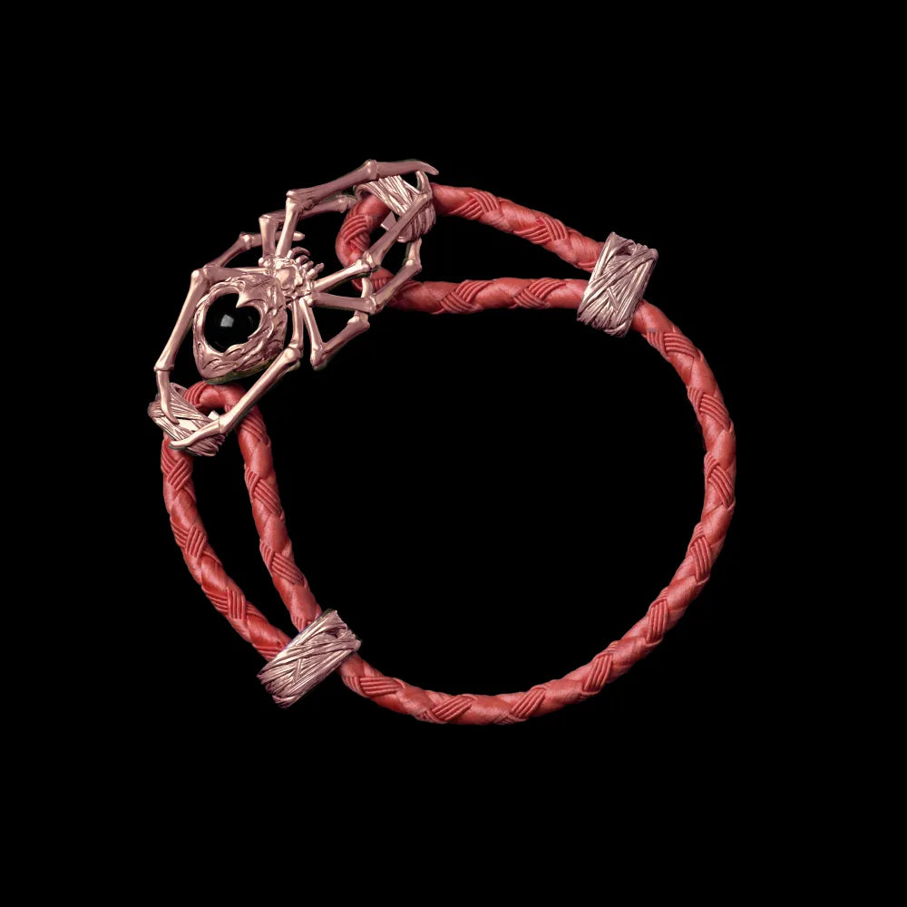 18K Rose Gold Spider Rope Bracelet Braided Rope Watermelon Red