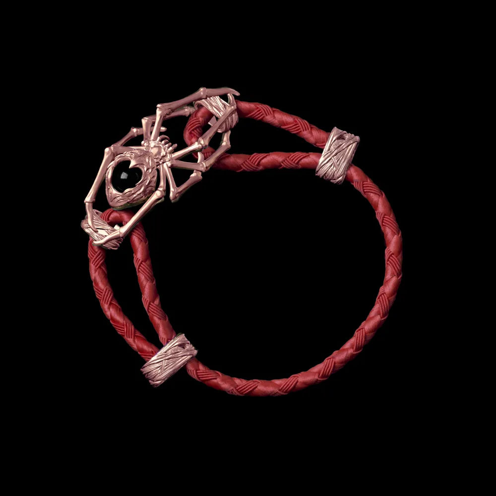 18K Rose Gold Spider Rope Bracelet Braided Rope Wine Red