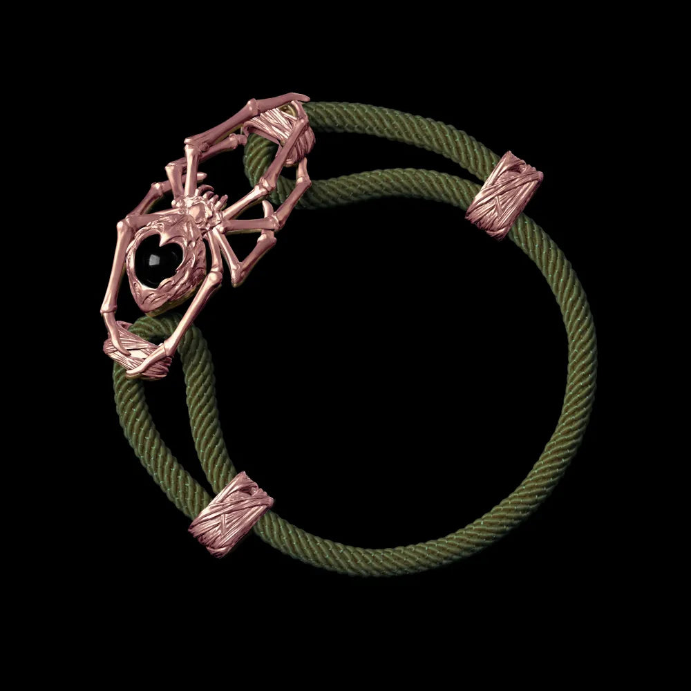18K Rose Gold Spider Rope Bracelet Milan Rope Army Green