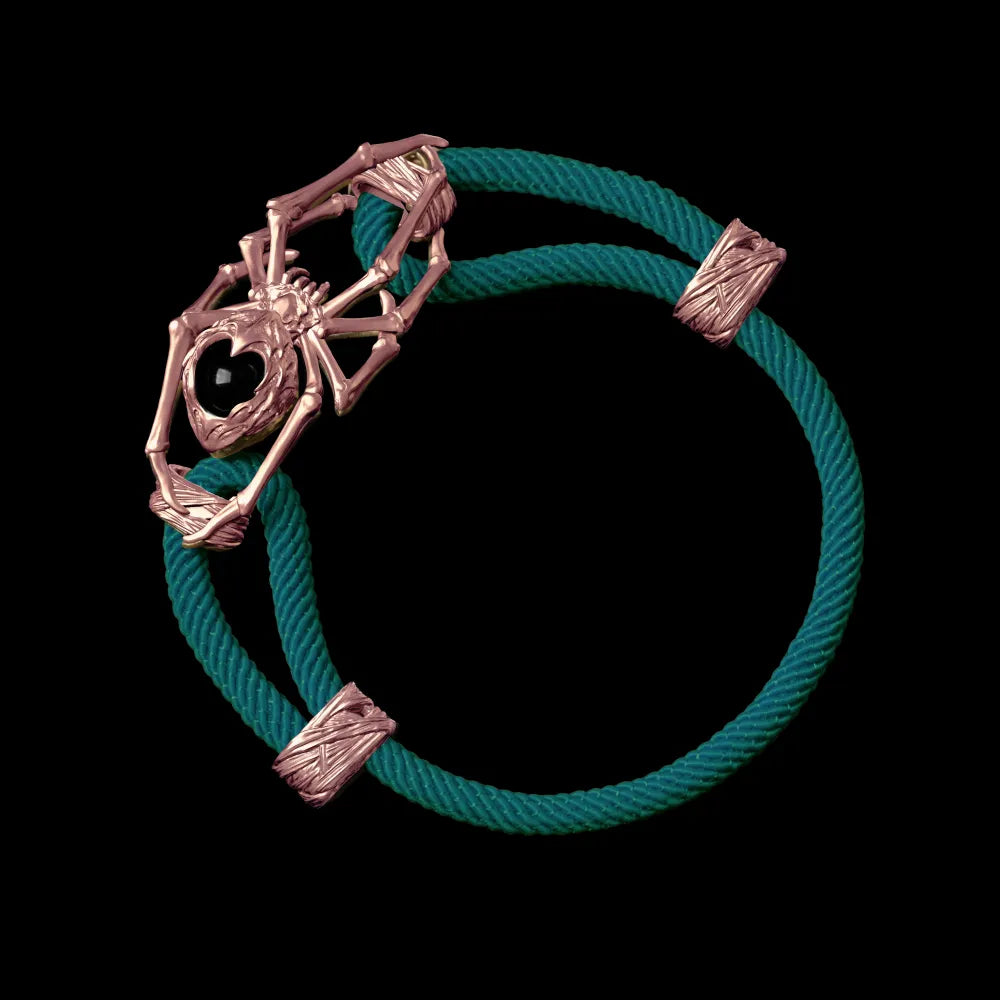 18K Rose Gold Spider Rope Bracelet Milan Rope Dark Green