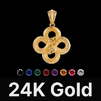 Double Snake Pendant 24K Gold & Gemstone