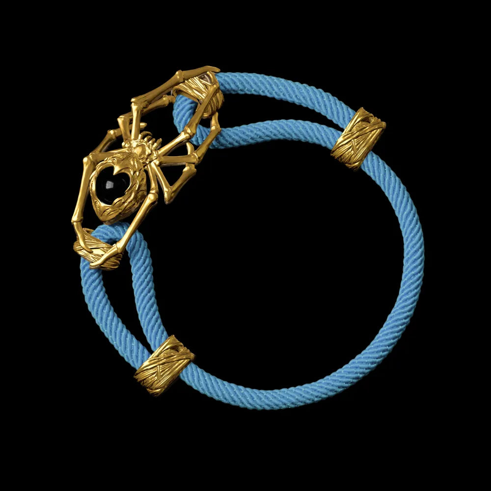 24K Gold Spider Rope Bracelet Milan Rope Light Blue