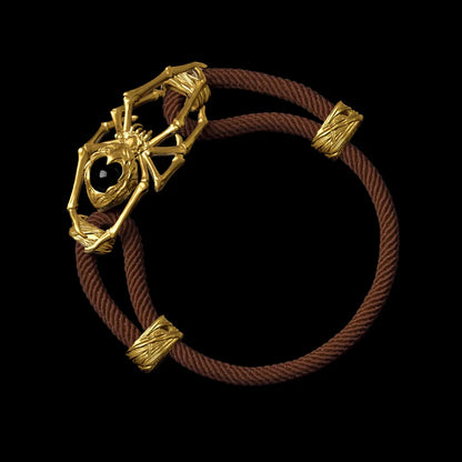24K Gold Spider Rope Bracelet Milan Rope Reddish Brown