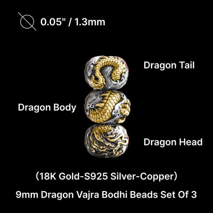 Ox.Silver and 18K Gold and Copper 9mm Dragon Vajra Bodhi Bead Pack Option Set 1
