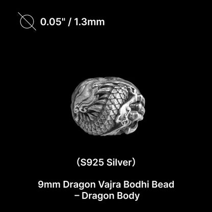 9mm Ox.Silver Dragon Vajra Bodhi Bead Pack Option Dragon Body