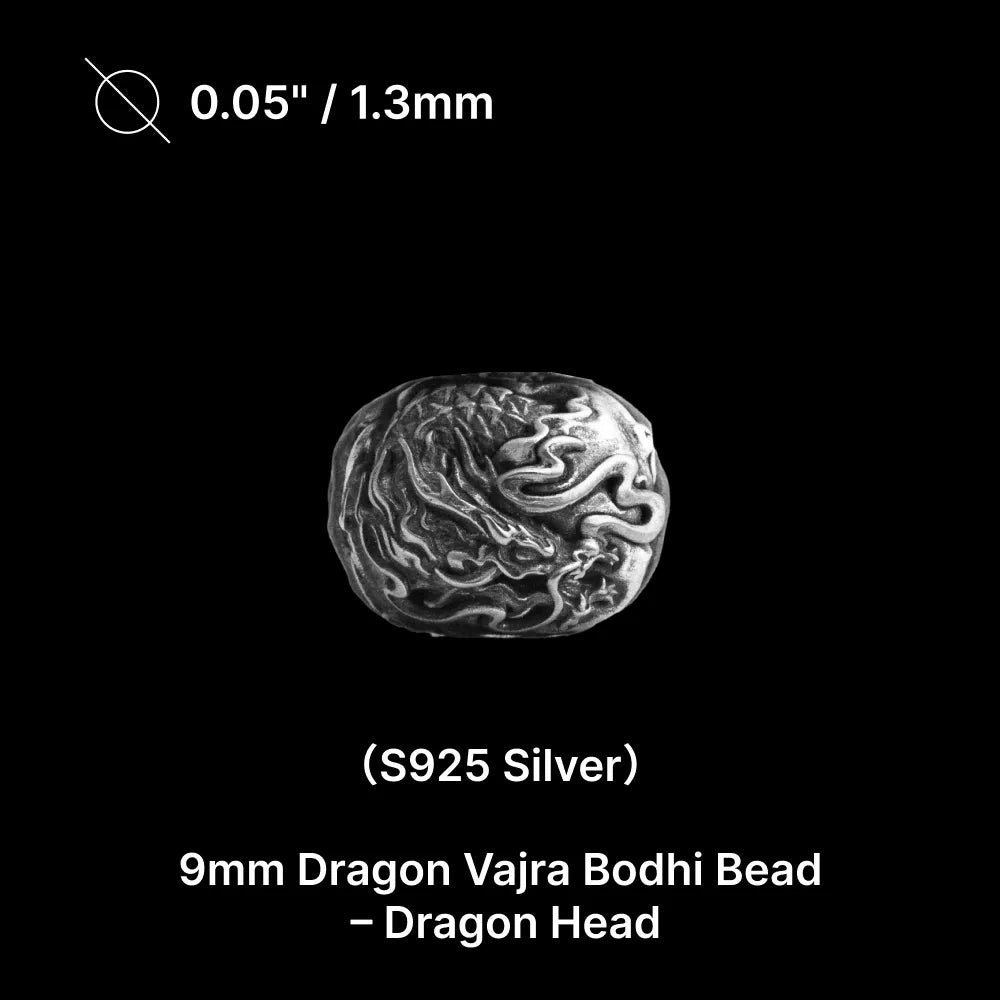 9mm Ox.Silver Dragon Vajra Bodhi Bead Pack Option Dragon Head
