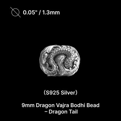 9mm Ox.Silver Dragon Vajra Bodhi Bead Pack Option Dragon Tail