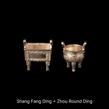 Ancient Chinese Ding 14K Gold Shang and Zhou Pair