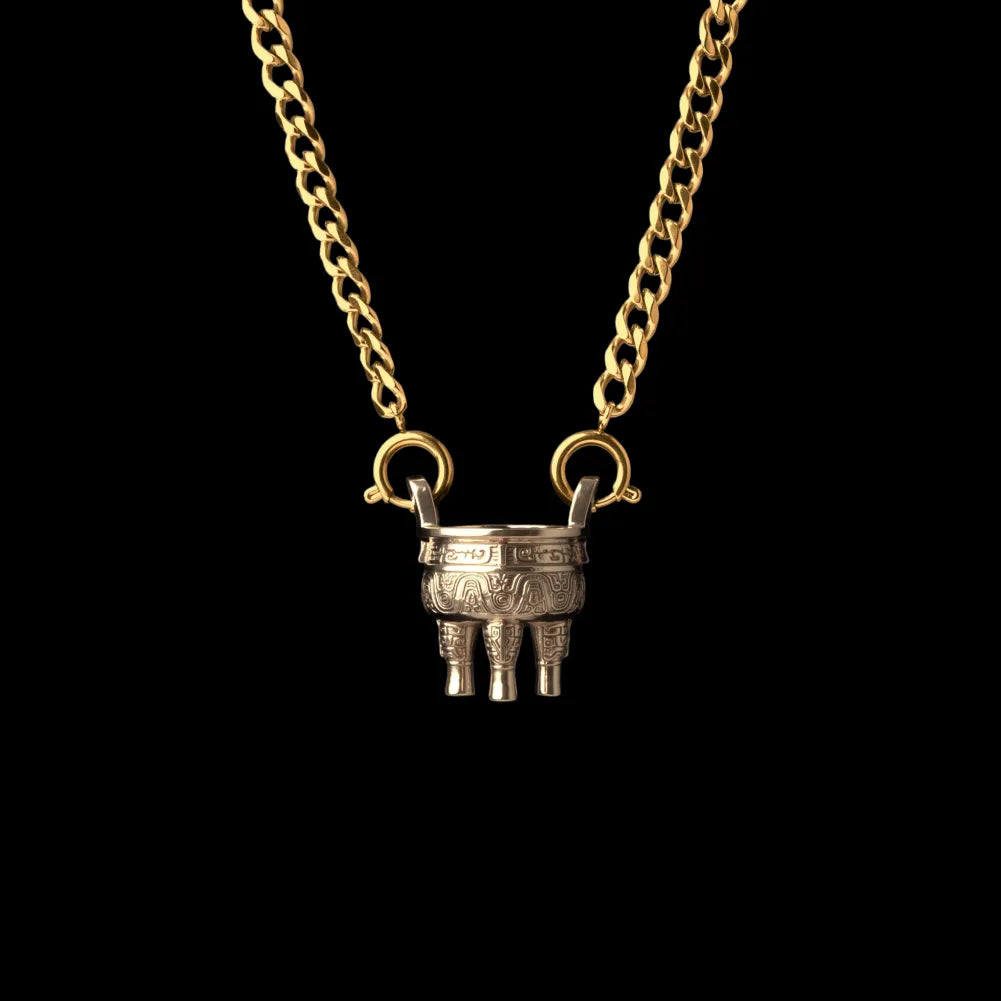 Zhou Round Ding With Gold Titanium Steel Chain Necklace