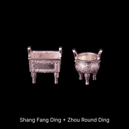 Ancient Chinese Ding 14K Rose Gold Shang and Zhou Pair