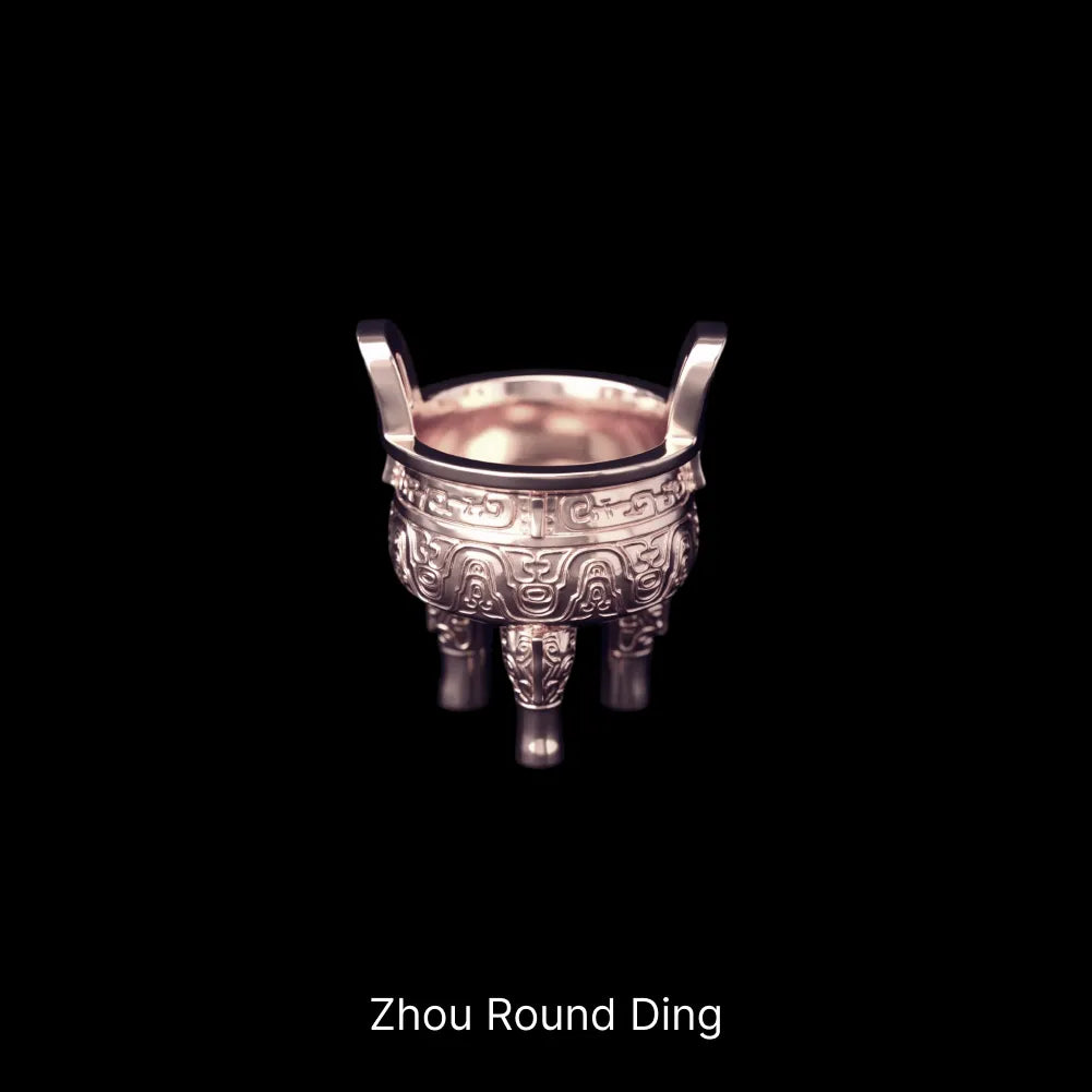 Ancient Chinese Ding 14K Rose Gold Zhou Round Ding