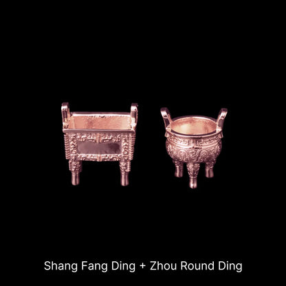 Ancient Chinese Ding 18K Rose Gold Shang and Zhou Pair