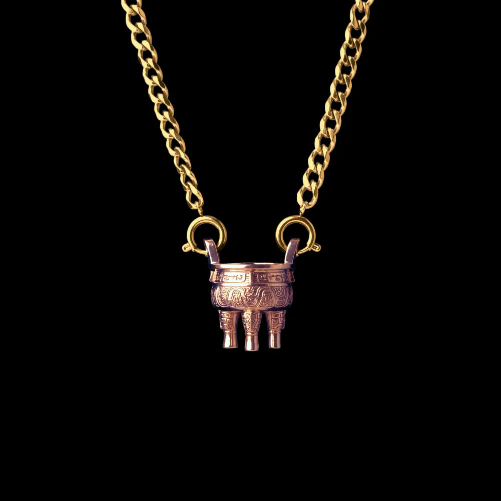 Zhou Round Ding With Gold Titanium Steel Chain Necklace