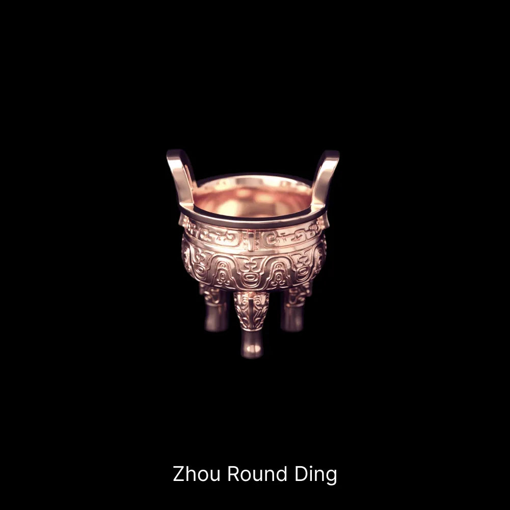 Ancient Chinese Ding 18K Rose Gold Zhou Round Ding