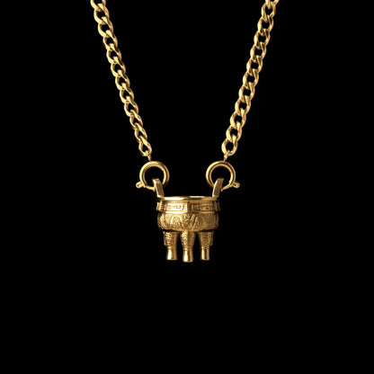 Zhou Round Ding With Gold Titanium Steel Chain Necklace