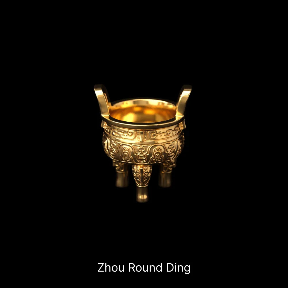 Ancient Chinese Ding 24K Gold Zhou Round Ding