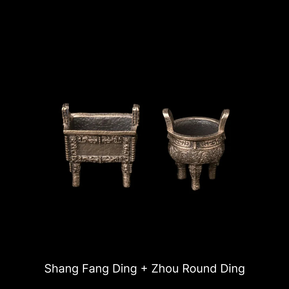 Ancient Chinese Ding Brass Shang and Zhou Pair