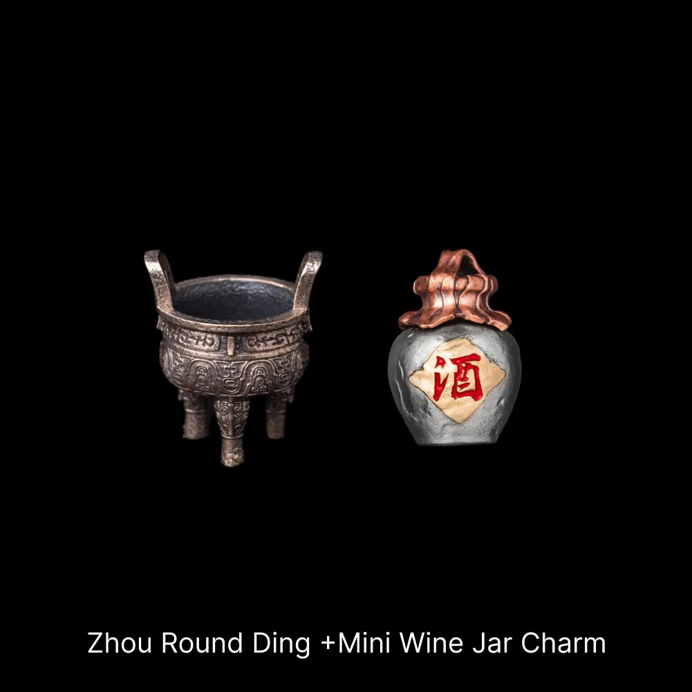 Ancient Chinese Ding Bronze Zhou Round and Mini Wine Jar Charm C0982QZ C002