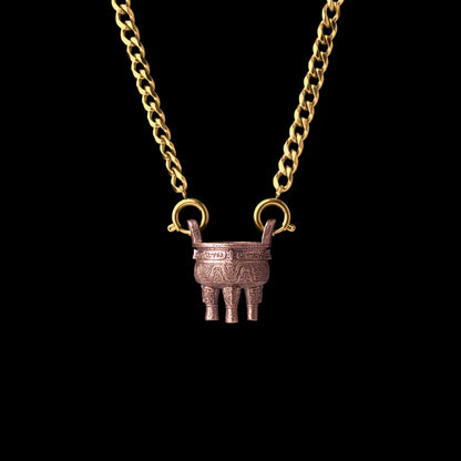 Zhou Round Ding With Gold Titanium Steel Chain Necklace