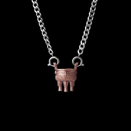 Zhou Round Ding With Silver Titanium Steel Chain Necklace