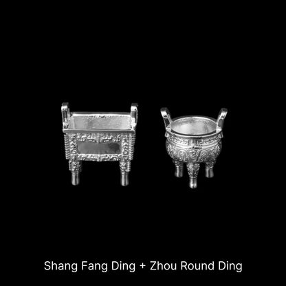 Ancient Chinese Ding Silver Shang and Zhou Pair