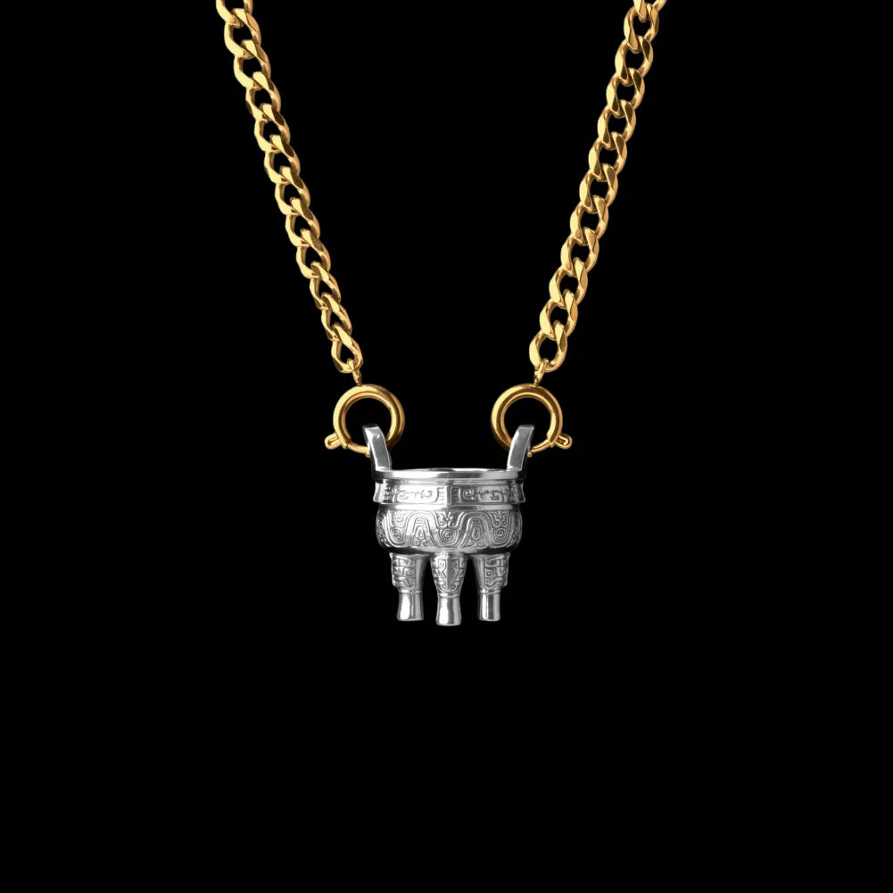 Zhou Round Ding With Gold Titanium Steel Chain Necklace
