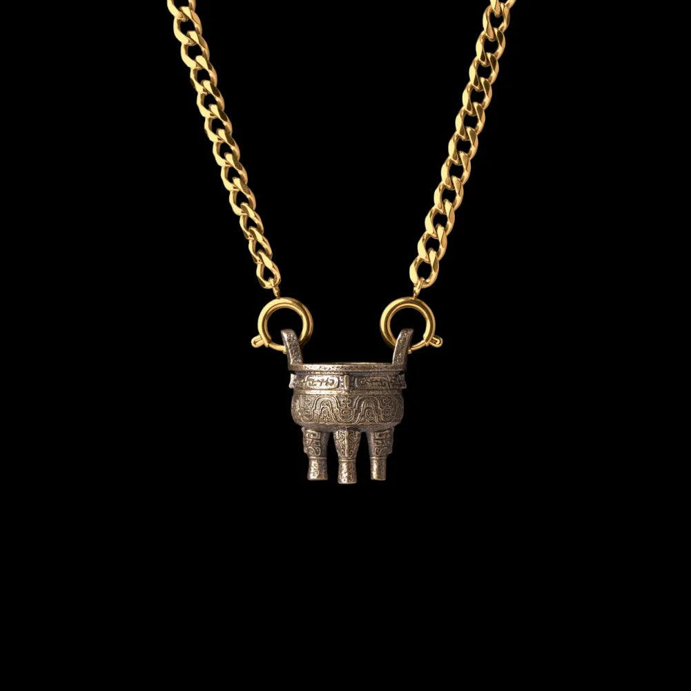 Zhou Round Ding With Gold Titanium Steel Chain Necklace