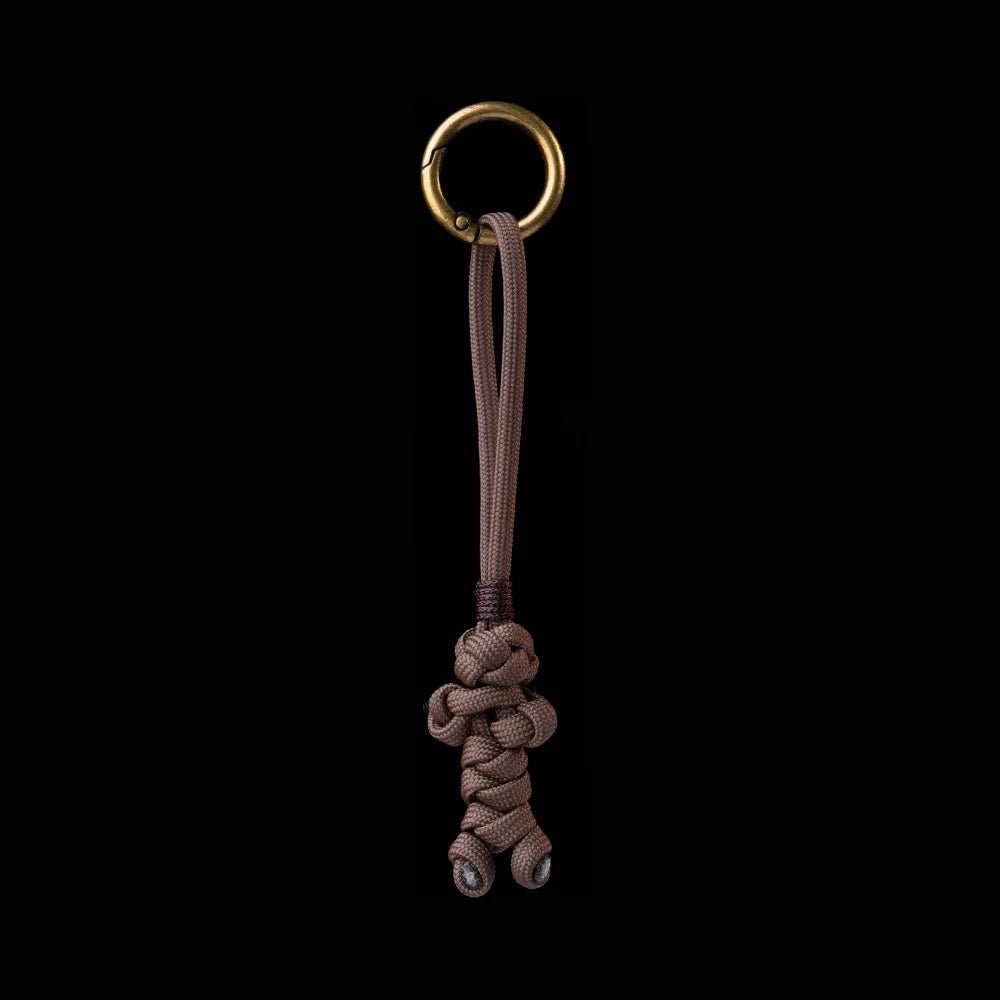Bear Version Brass Paracord Braided Keychain Mocha Brown