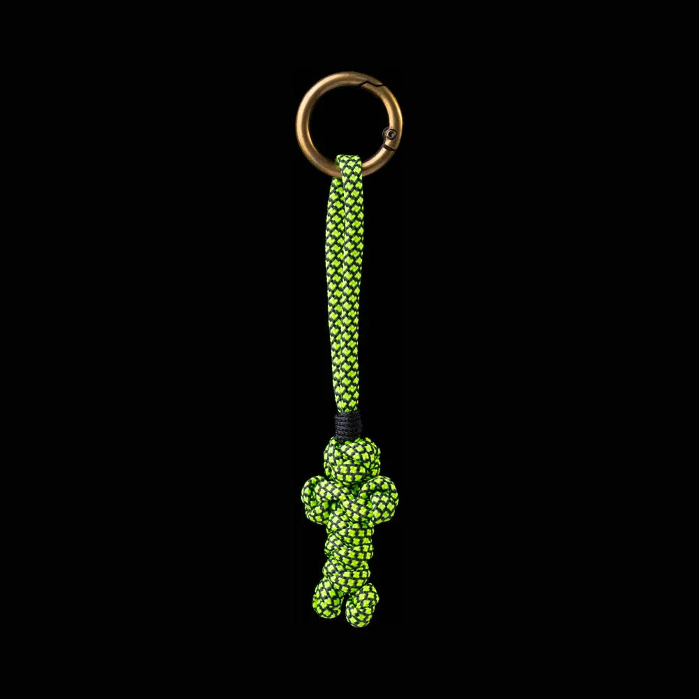 Bear Version Brass Paracord Braided Keychain Neon Green