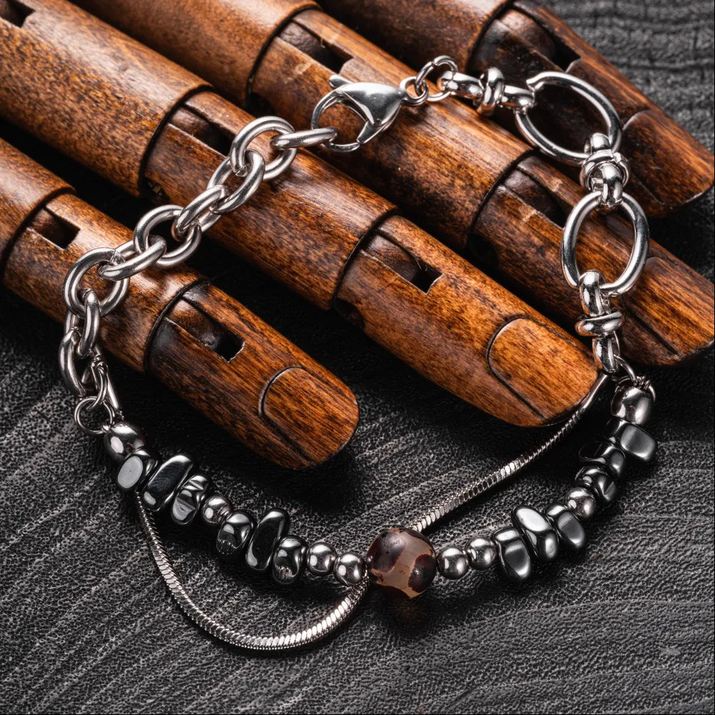 Black Onyx Titanium Steel Bracelet Details 05