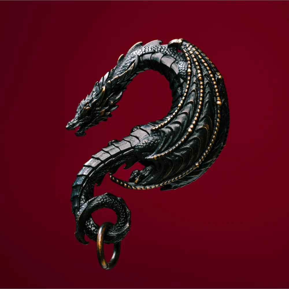 Blackened Dragon Hook Keychain Details 01