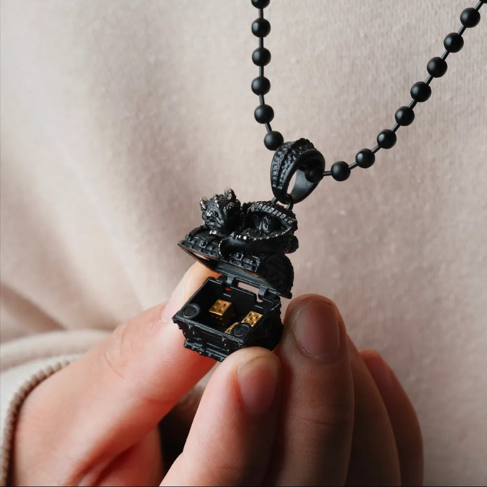 Blackened Dragon Treasure Chest Pendant Details 06