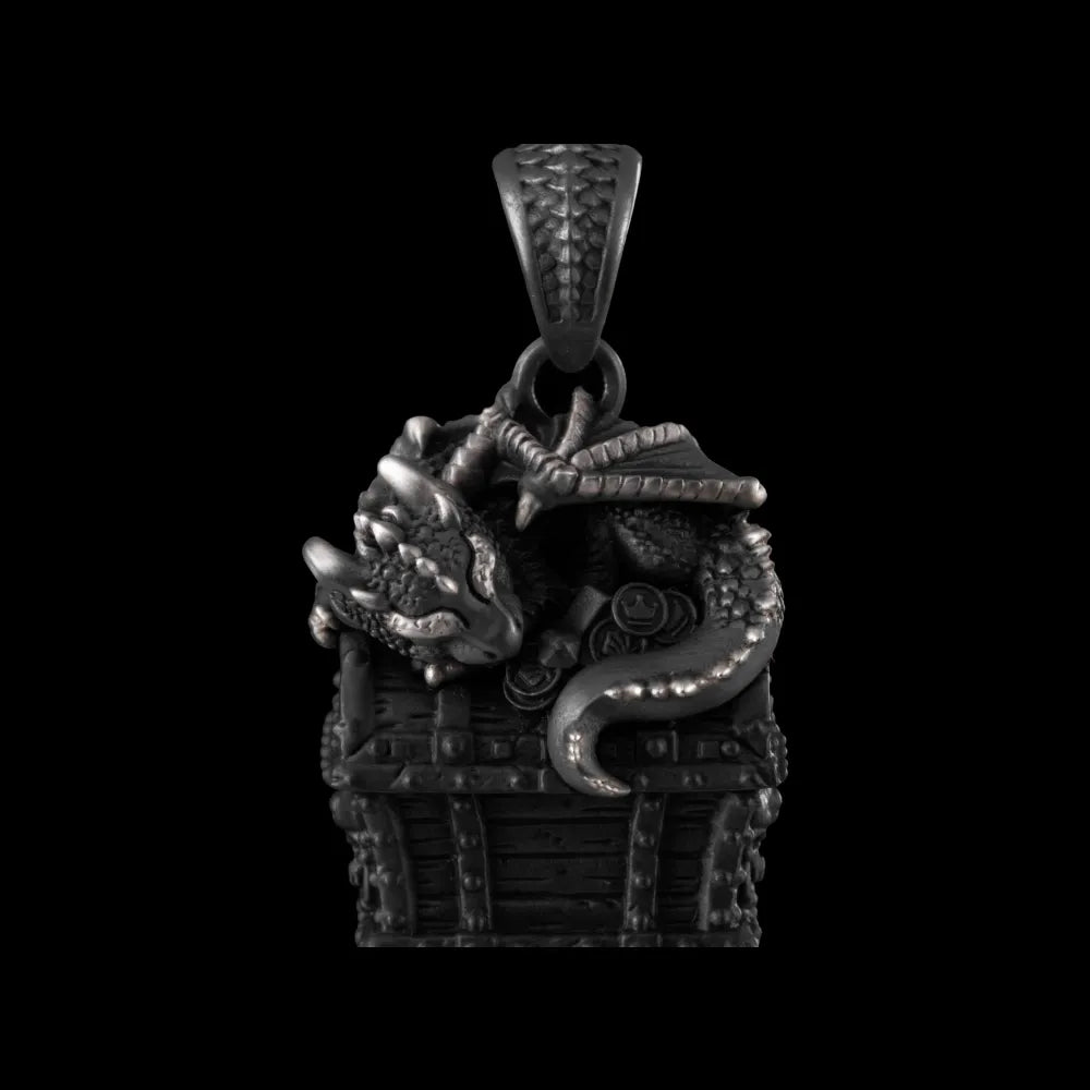 Blackened Dragon Treasure Chest Pendant