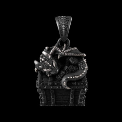 Blackened Dragon Treasure Chest Pendant