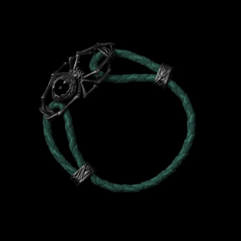 Blackned Spider Rope Bracelet Braided Rope Obsidian Black Dark Green